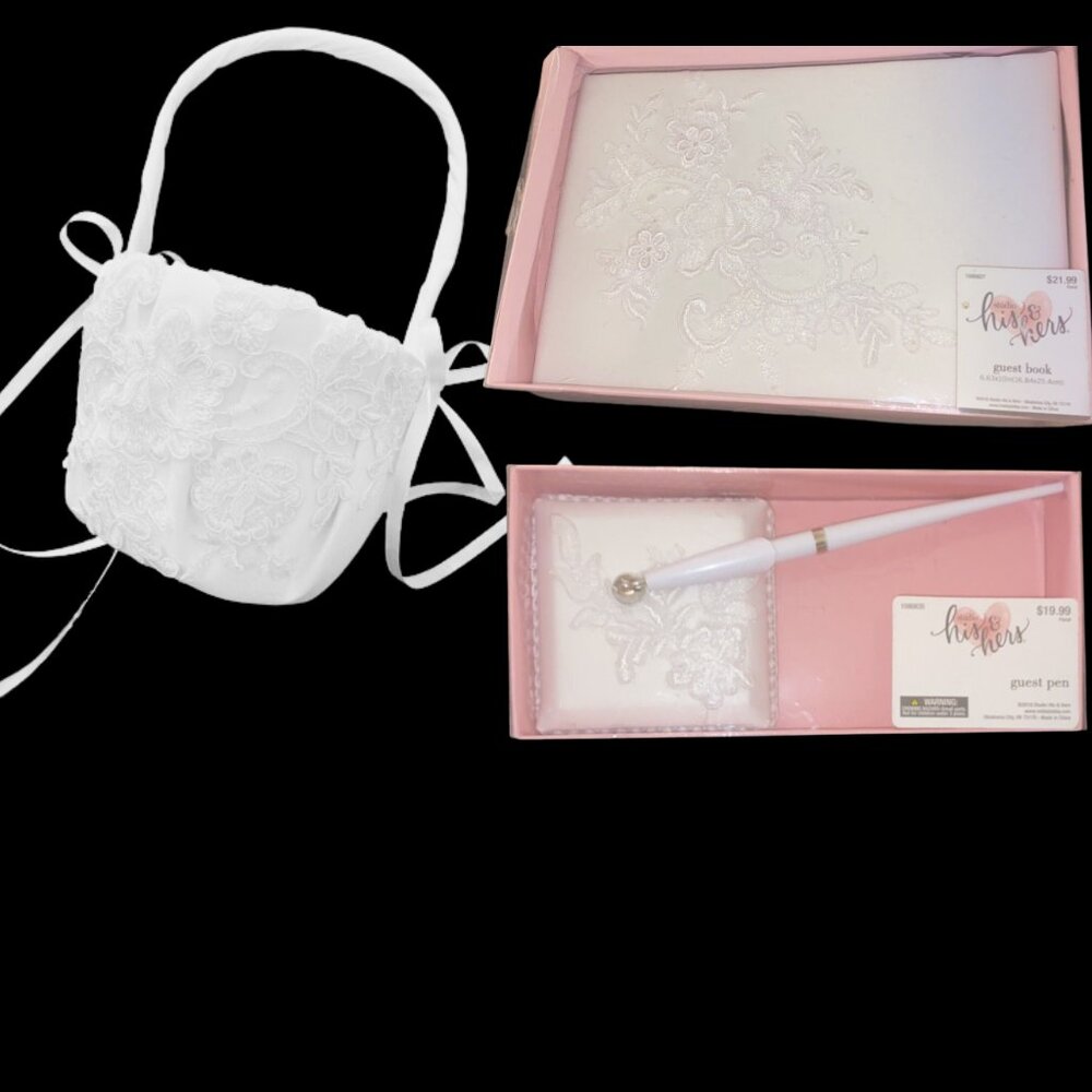 Wedding Lot Guest Book Pen and Flower Girl Basket Studio His & Hers